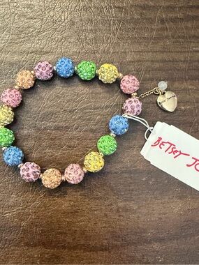Betsey Johnson Bracelet Rainbow Crystal Beaded Stretch Bracelet